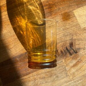 3 VTG Libbey Amber Yellow 3 3/4" Tall Swirl Ringed Bottom Glasses